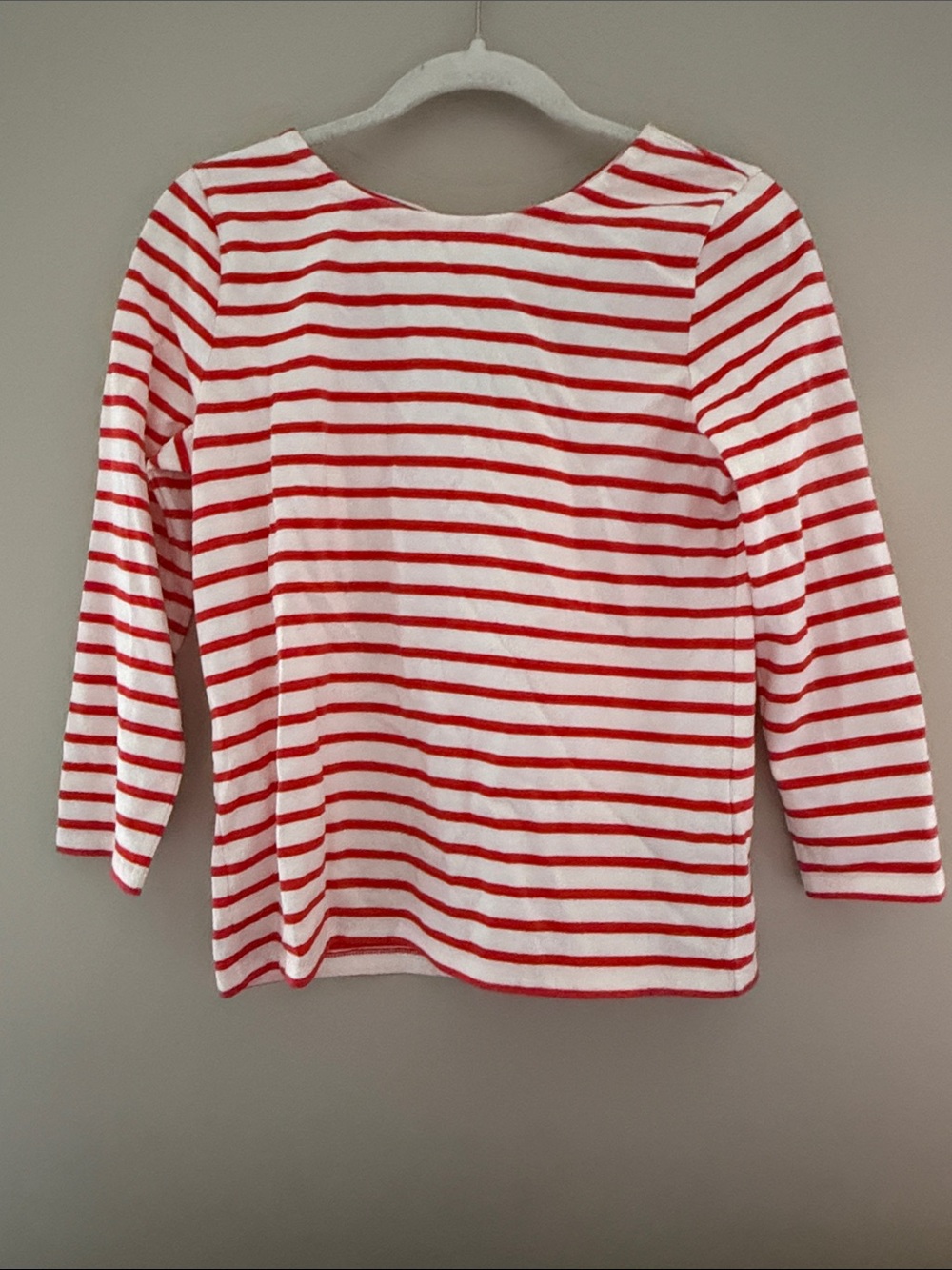 J. Crew Red and White Striped Mariner Top with Tie Back XS